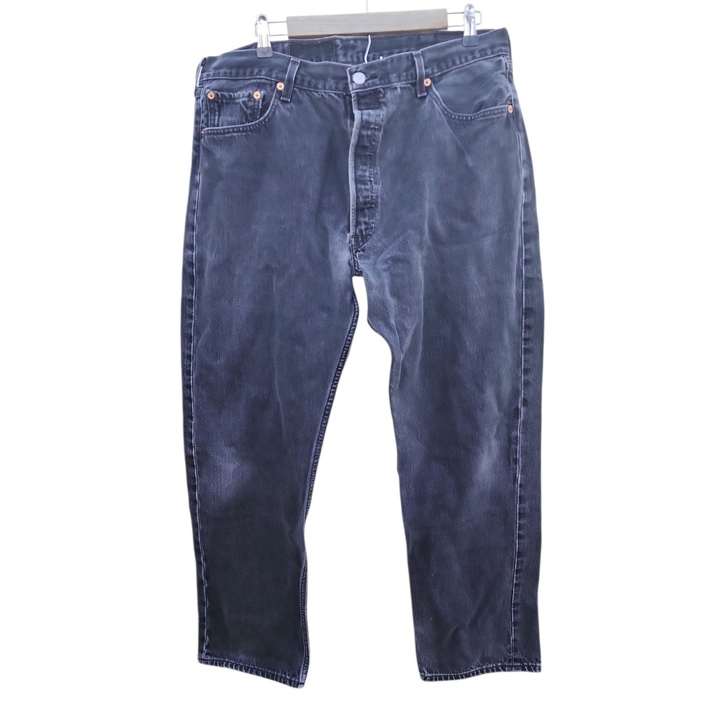 Levis 501 Original Fit Jeans Mens 40x32 Faded Black Straight Leg Denim Pants